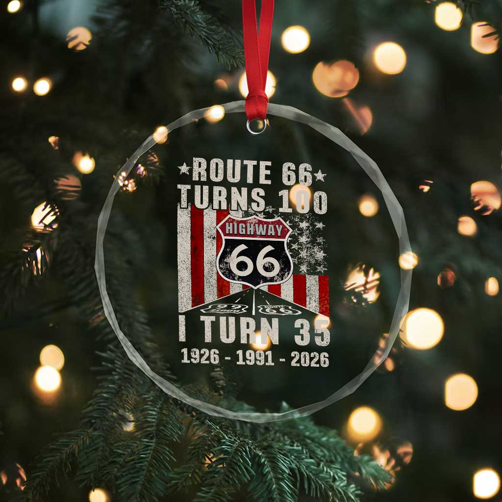 Route Highway 66 Turns 100 I Turn 35 Crystal Glass Ornament Vintage 1991 Born American Road Sign 35th Birthday Gift