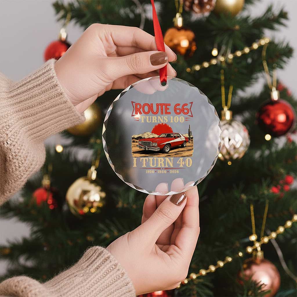 Route Highway 66 Turns 100 I Turn 40 Crystal Glass Ornament Vintage 1986 Road Sign 40th Birthday Muscle Car Lover Gift
