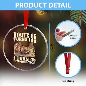 Route Highway 66 Turns 100 I Turn 45 Crystal Glass Ornament Vintage 1981 Road Sign American Muscle Car Lover 45th Birthday Gift