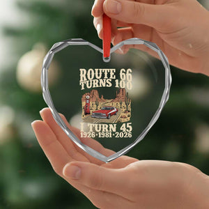 Route Highway 66 Turns 100 I Turn 45 Heart Crystal Glass Ornament Vintage 1981 Road Sign American Muscle Car Lover 45th Birthday Gift