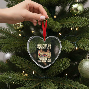 Route Highway 66 Turns 100 I Turn 45 Heart Crystal Glass Ornament Vintage 1981 Road Sign American Muscle Car Lover 45th Birthday Gift