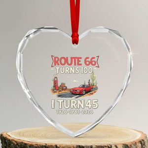 Route Highway 66 Turns 100 I Turn 45 Heart Crystal Glass Ornament Vintage 1981 Road Sign Classic Muscle Car Lover 45th Birthday Gift