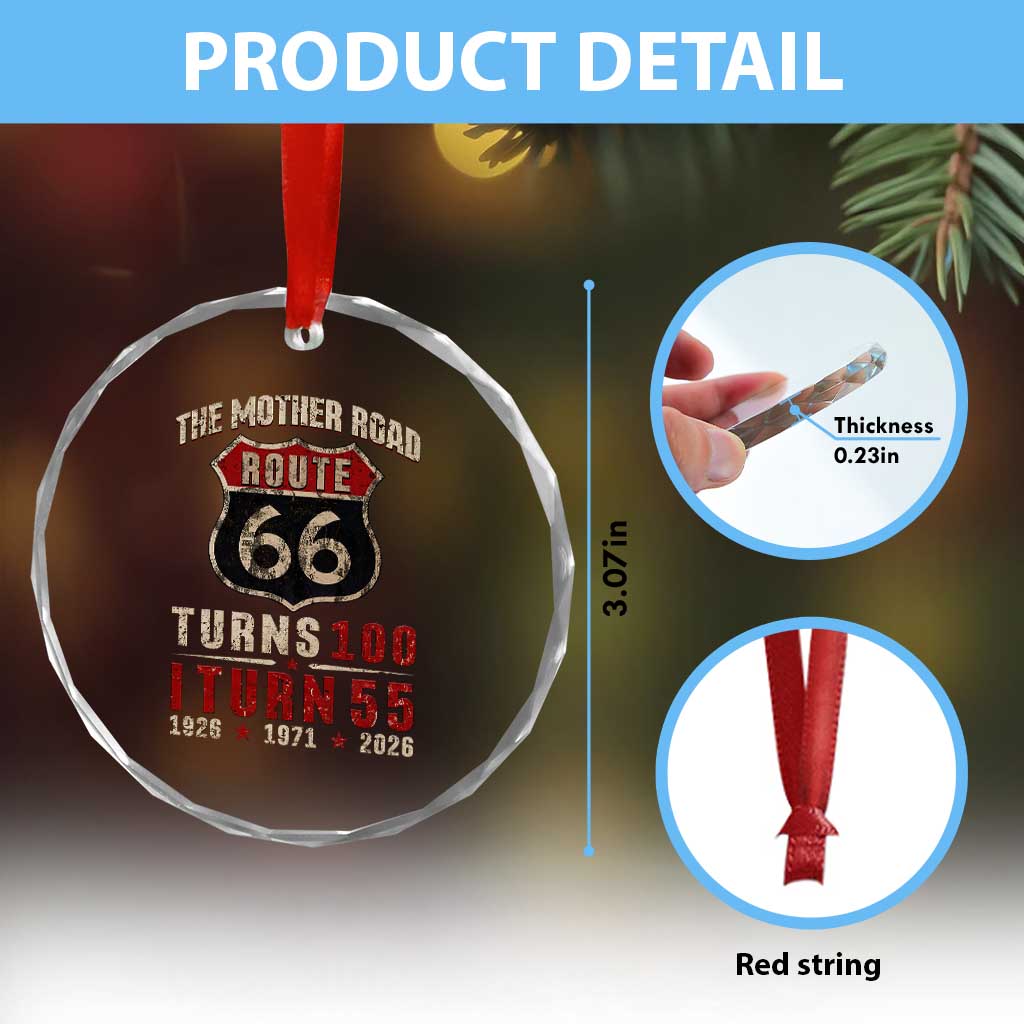 Route Highway 66 Turns 100 I Turn 55 Crystal Glass Ornament Vintage 1971 Road Sign 55th Birthday Gift