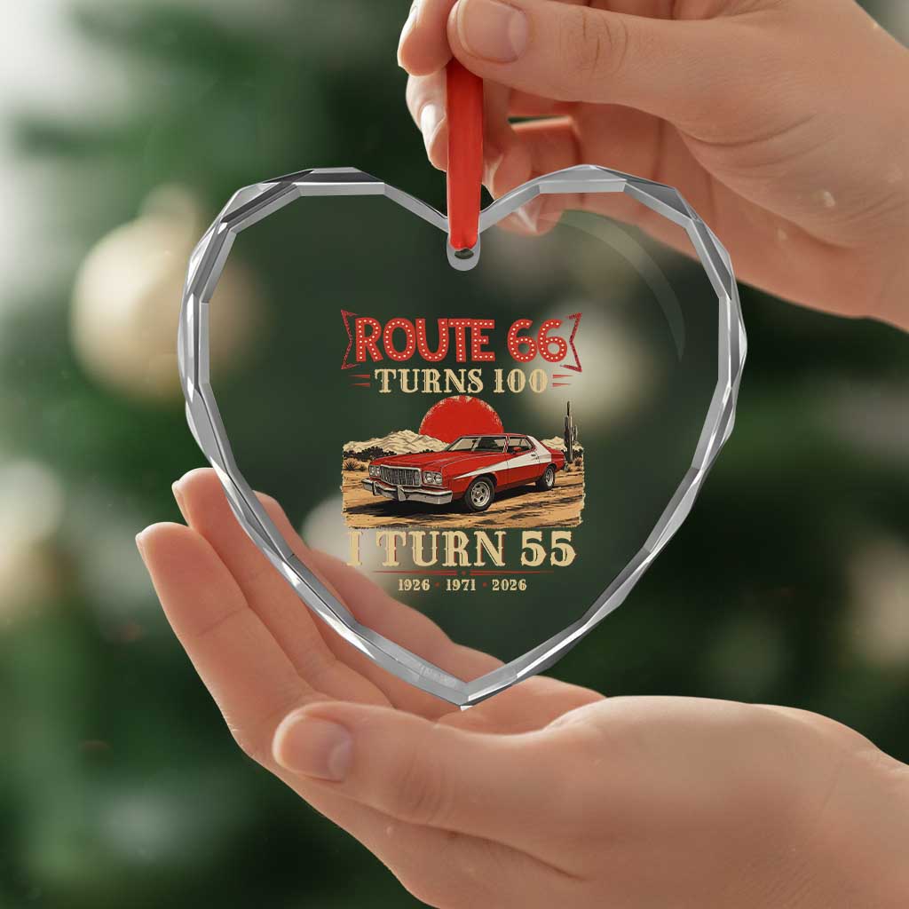 Route Highway 66 Turns 100 I Turn 55 Heart Crystal Glass Ornament Vintage 1971 Road Sign 55th Birthday Muscle Car Lover Gift