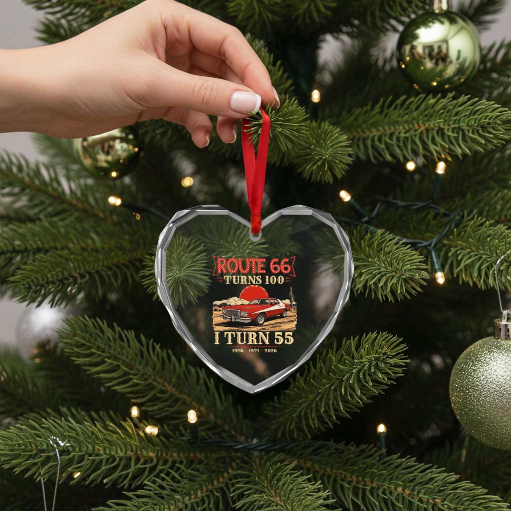 Route Highway 66 Turns 100 I Turn 55 Heart Crystal Glass Ornament Vintage 1971 Road Sign 55th Birthday Muscle Car Lover Gift