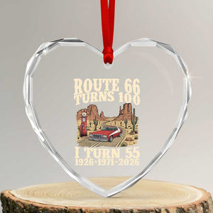 Route Highway 66 Turns 100 I Turn 55 Heart Crystal Glass Ornament Vintage 1971 Road Sign American Muscle Car Lover 55th Birthday Gift