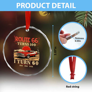 Route Highway 66 Turns 100 I Turn 60 Crystal Glass Ornament Vintage 1966 Road Sign 60th Birthday Muscle Car Lover Gift
