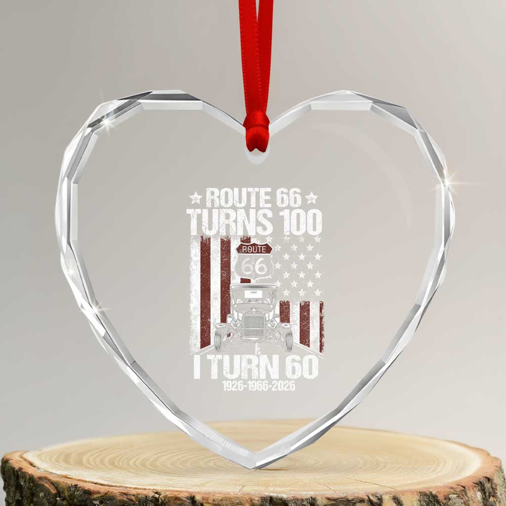 Route Highway 66 Turns 100 I Turn 60 Heart Crystal Glass Ornament Vintage 1966 America Road Sign America Antique Car Lover 60th Birthday Gift