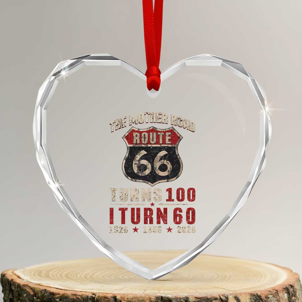 Route Highway 66 Turns 100 I Turn 60 Heart Crystal Glass Ornament Vintage 1966 Road Sign 60th Birthday Gift
