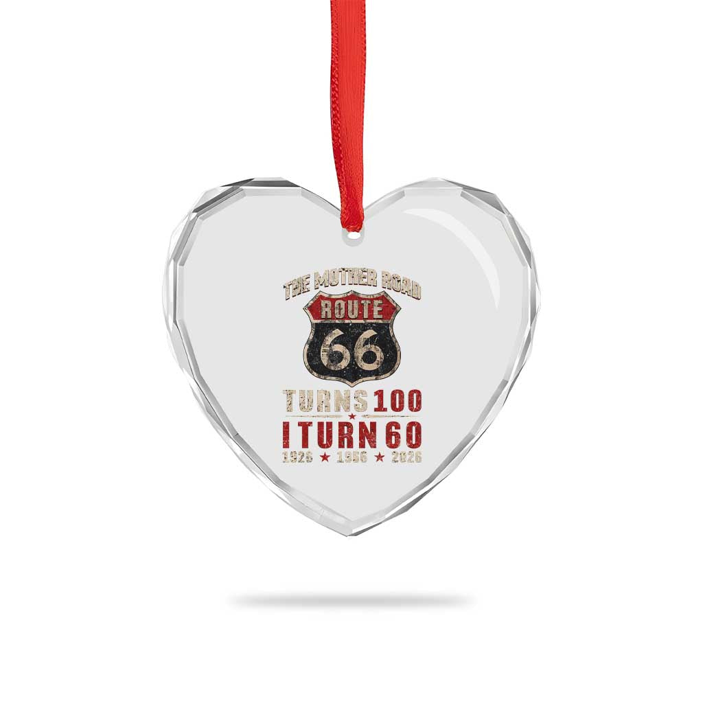 Route Highway 66 Turns 100 I Turn 60 Heart Crystal Glass Ornament Vintage 1966 Road Sign 60th Birthday Gift