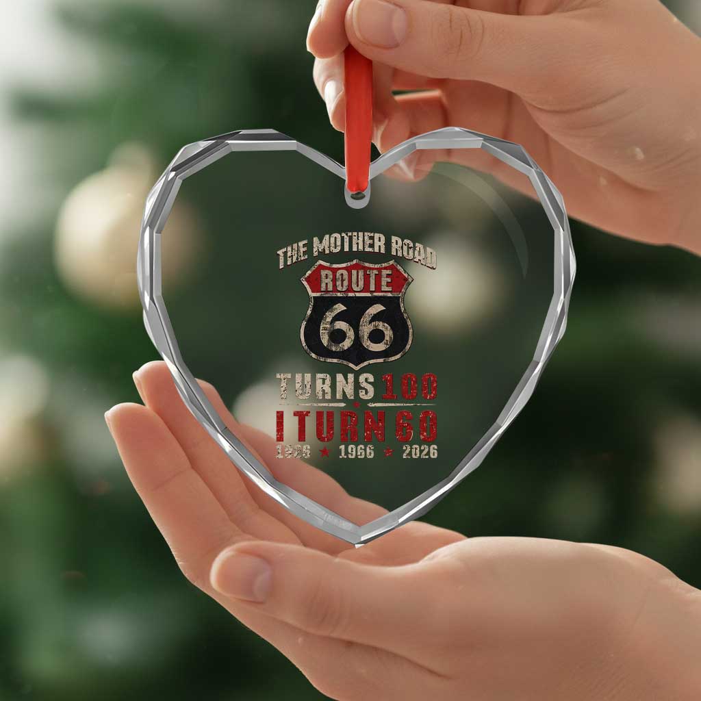 Route Highway 66 Turns 100 I Turn 60 Heart Crystal Glass Ornament Vintage 1966 Road Sign 60th Birthday Gift