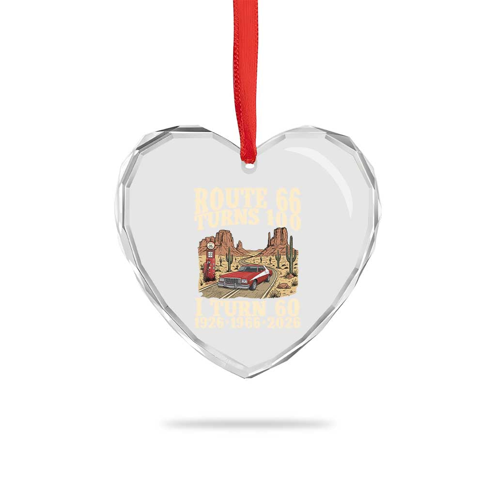 Route Highway 66 Turns 100 I Turn 60 Heart Crystal Glass Ornament Vintage 1966 Road Sign American Muscle Car Lover 60th Birthday Gift