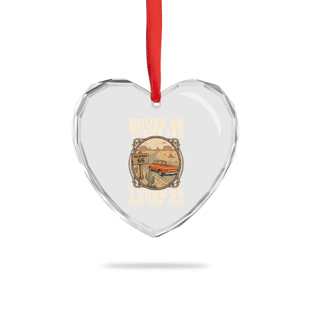Route Highway 66 Turns 100 I Turn 60 Heart Crystal Glass Ornament Vintage 1966 Road Sign Classic Pickup Truck Lover 60th Birthday Gift