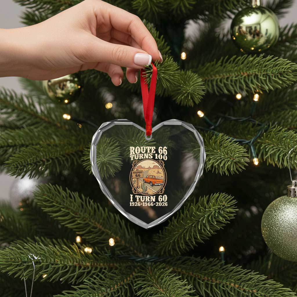 Route Highway 66 Turns 100 I Turn 60 Heart Crystal Glass Ornament Vintage 1966 Road Sign Classic Pickup Truck Lover 60th Birthday Gift