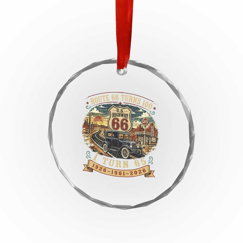 Route Highway 66 Turns 100 I Turn 65 Crystal Glass Ornament Vintage 1961 Road Sign Antique Car Lover 65th Birthday Gift