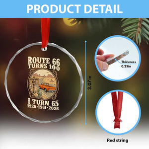 Route Highway 66 Turns 100 I Turn 65 Crystal Glass Ornament Vintage 1961 Road Sign Classic Pickup Truck Lover 65th Birthday Gift