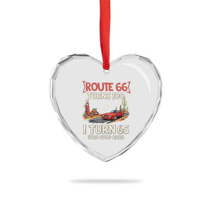 Route Highway 66 Turns 100 I Turn 65 Heart Crystal Glass Ornament Vintage 1961 Road Sign Classic Muscle Car Lover 65th Birthday Gift