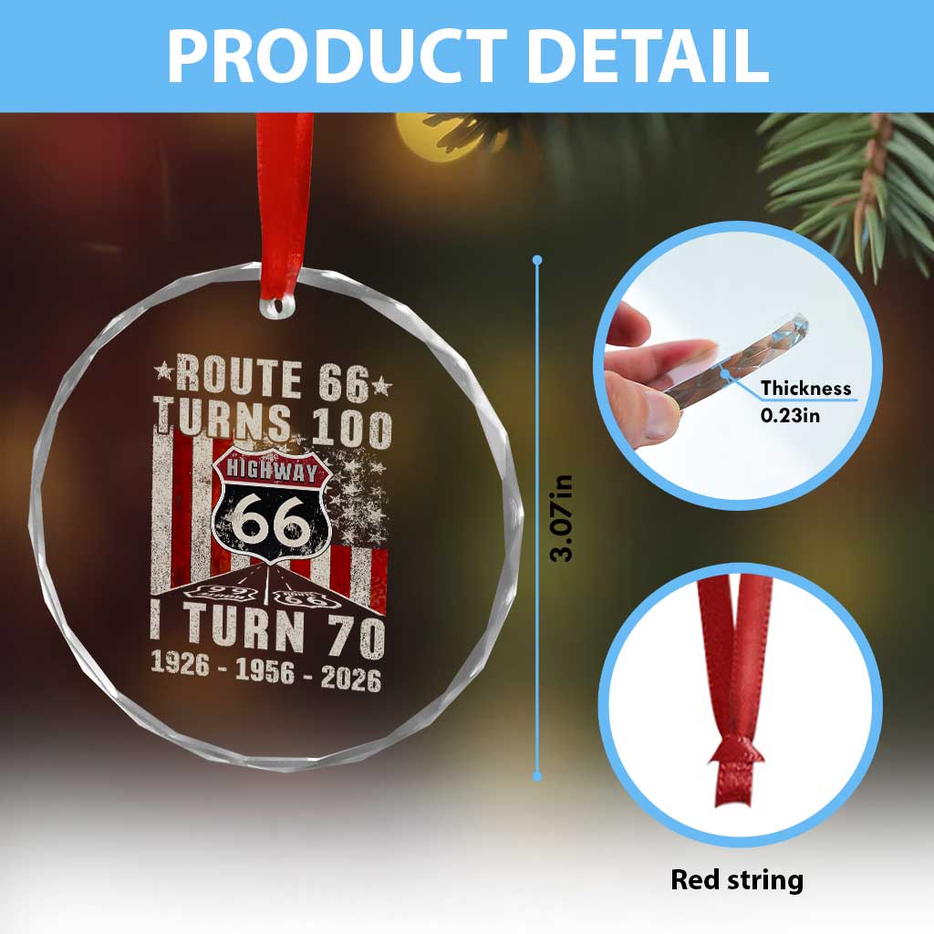 Route Highway 66 Turns 100 I Turn 70 Crystal Glass Ornament Vintage 1956 Born American Road Sign 70th Birthday Gift