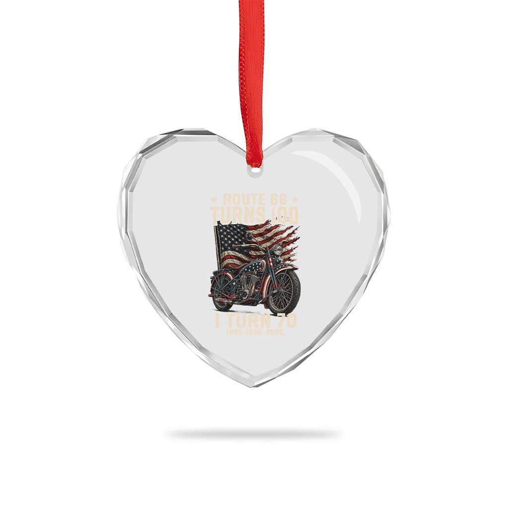 Route Highway 66 Turns 100 I Turn 70 Heart Crystal Glass Ornament Vintage 1956 American Classic V-Twin Motorcycle Lover 70th Birthday Gift
