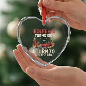 Route Highway 66 Turns 100 I Turn 70 Heart Crystal Glass Ornament Vintage 1956 Road Sign Classic Muscle Car Lover 70th Birthday Gift
