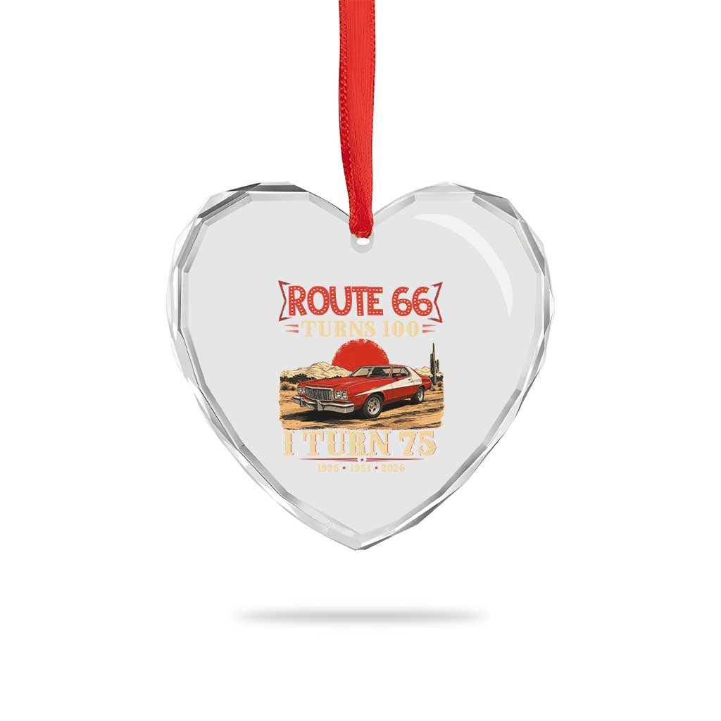 Route Highway 66 Turns 100 I Turn 75 Heart Crystal Glass Ornament Vintage 1951 Road Sign 75th Birthday Muscle Car Lover Gift