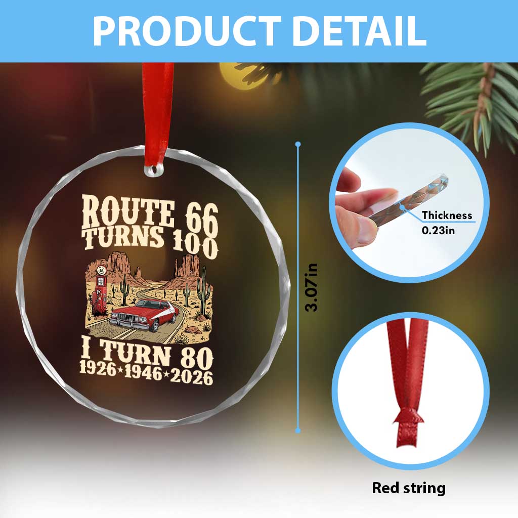Route Highway 66 Turns 100 I Turn 80 Crystal Glass Ornament Vintage 1946 Road Sign American Muscle Car Lover 80th Birthday Gift