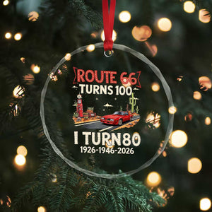 Route Highway 66 Turns 100 I Turn 80 Crystal Glass Ornament Vintage 1946 Road Sign Classic Muscle Car Lover 80th Birthday Gift