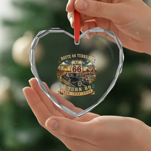 Route Highway 66 Turns 100 I Turn 80 Heart Crystal Glass Ornament Vintage 1946 Road Sign Antique Car Lover 80th Birthday Gift