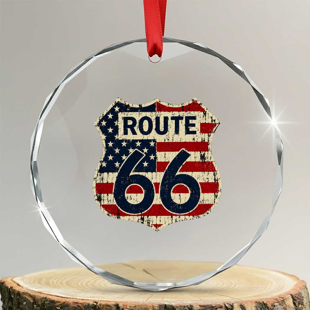 Route US 66 American Flag Americana Road Trip Crystal Glass Ornament TS14 Transparent Glass 3'' Circle Print Your Wear