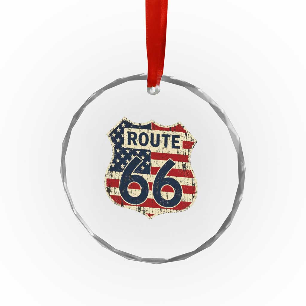 Route US 66 American Flag Americana Road Trip Crystal Glass Ornament