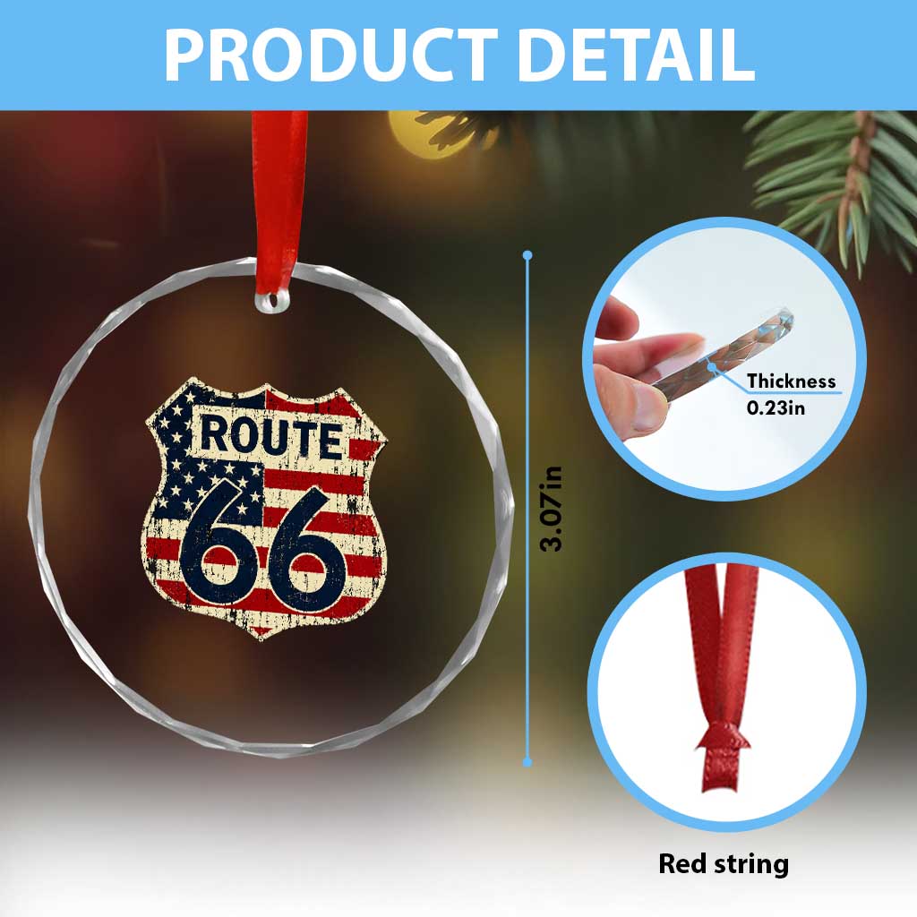 Route US 66 American Flag Americana Road Trip Crystal Glass Ornament