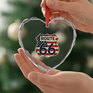 Route US 66 American Flag Americana Road Trip Heart Crystal Glass Ornament