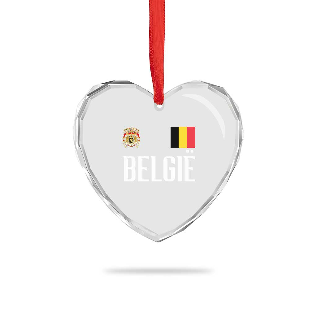 Royal Coat of Arms Belgie Crest Graphic Heart Crystal Glass Ornament Traditional Belgium Belgian Flag and Lion Heritage Pride Gift TS02 Print Your Wear