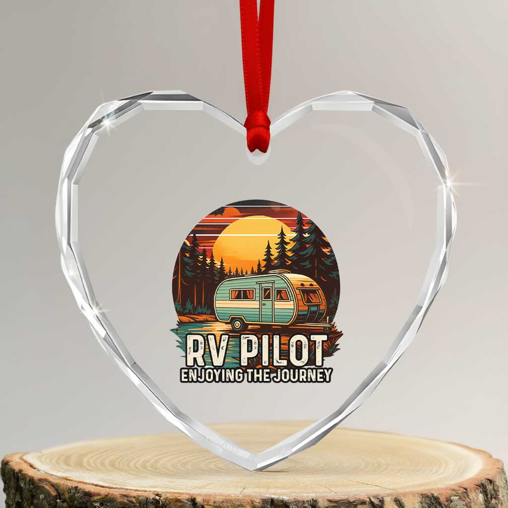RV Pilot Enjoying The Journey Heart Crystal Glass Ornament Funny Camping Lover TS14 Transparent Glass 3'' Heart Print Your Wear