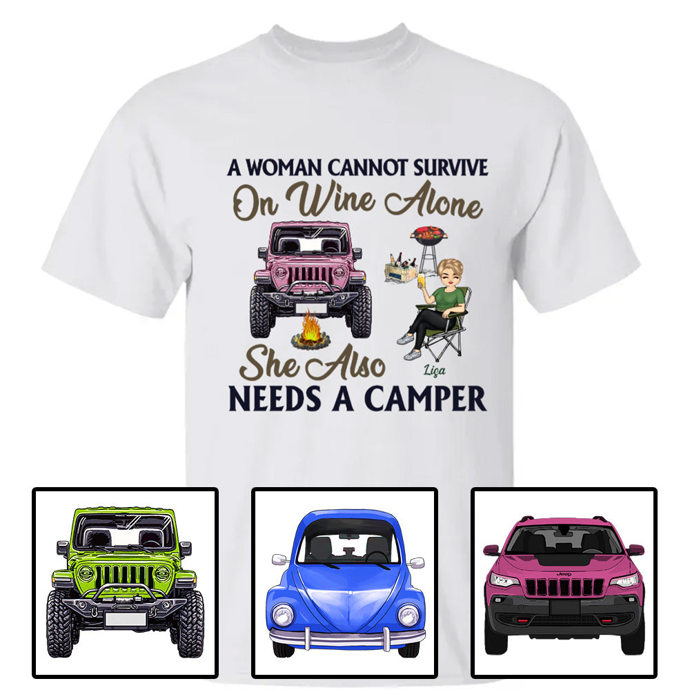 Custom JP Shirts, JP A Woman Cannot Survive On Wine Alone Camping Apparel CTM Hoodie Youth Custom - Printyourwear