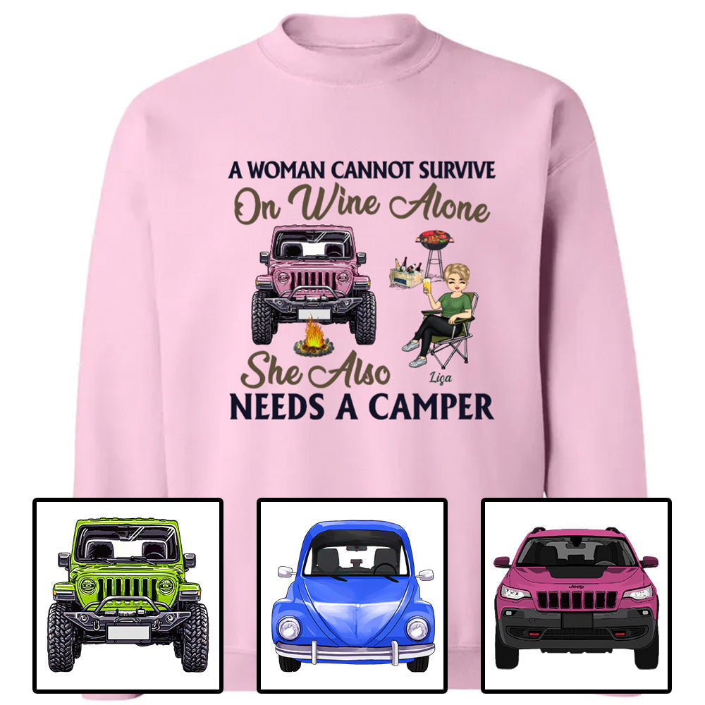 Custom JP Shirts, JP A Woman Cannot Survive On Wine Alone Camping Apparel CTM Custom - Printyourwear