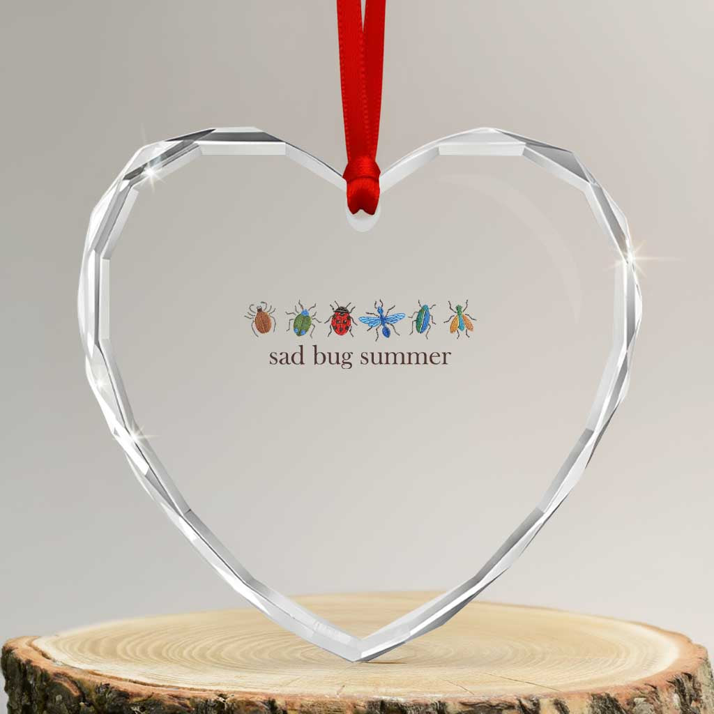Sad Bug Summer Colorful Vintage Insect Lineup Graphic Heart Crystal Glass Ornament Folk Music Lover Aesthetic Entomology Humor TS02 Transparent Glass 3'' Heart Print Your Wear