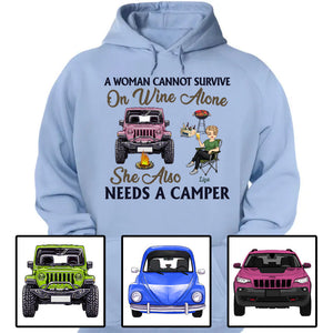 Custom JP Shirts, JP A Woman Cannot Survive On Wine Alone Camping Apparel CTM Custom - Printyourwear