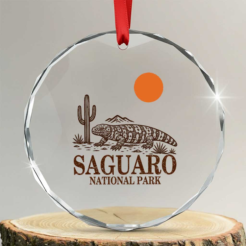 Saguaro National Park Gila Monster Hiking Arizona Crystal Glass Ornament Desert Cactus Sunset Southwest Nature Tucson Souvenir Gift TS14 Transparent Glass 3'' Circle Print Your Wear