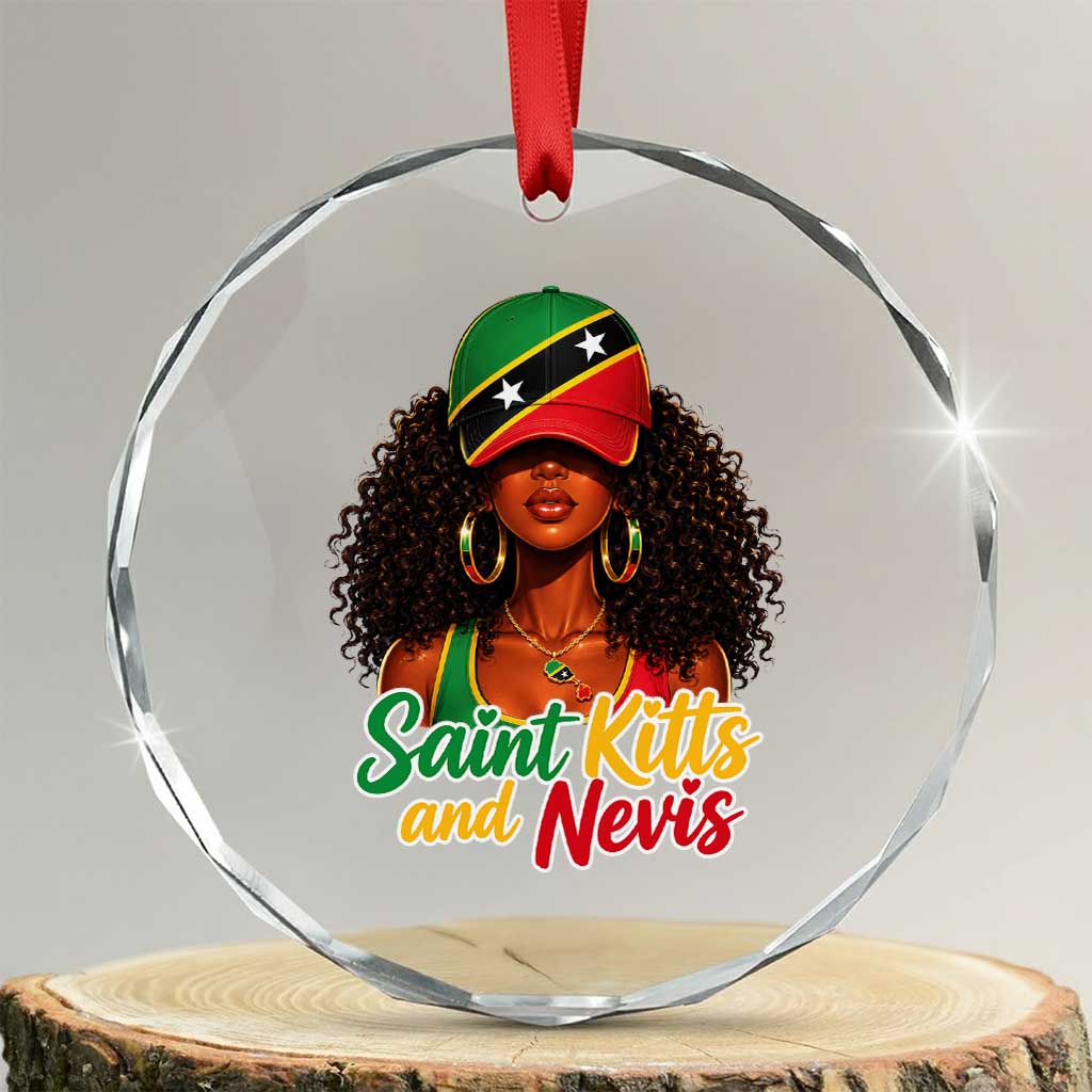 Saint Kitts and Nevis Princess Crystal Glass Ornament Melanin Afro Girl Heritage Gift for Black Girls TS10 Transparent Glass 3'' Circle Print Your Wear