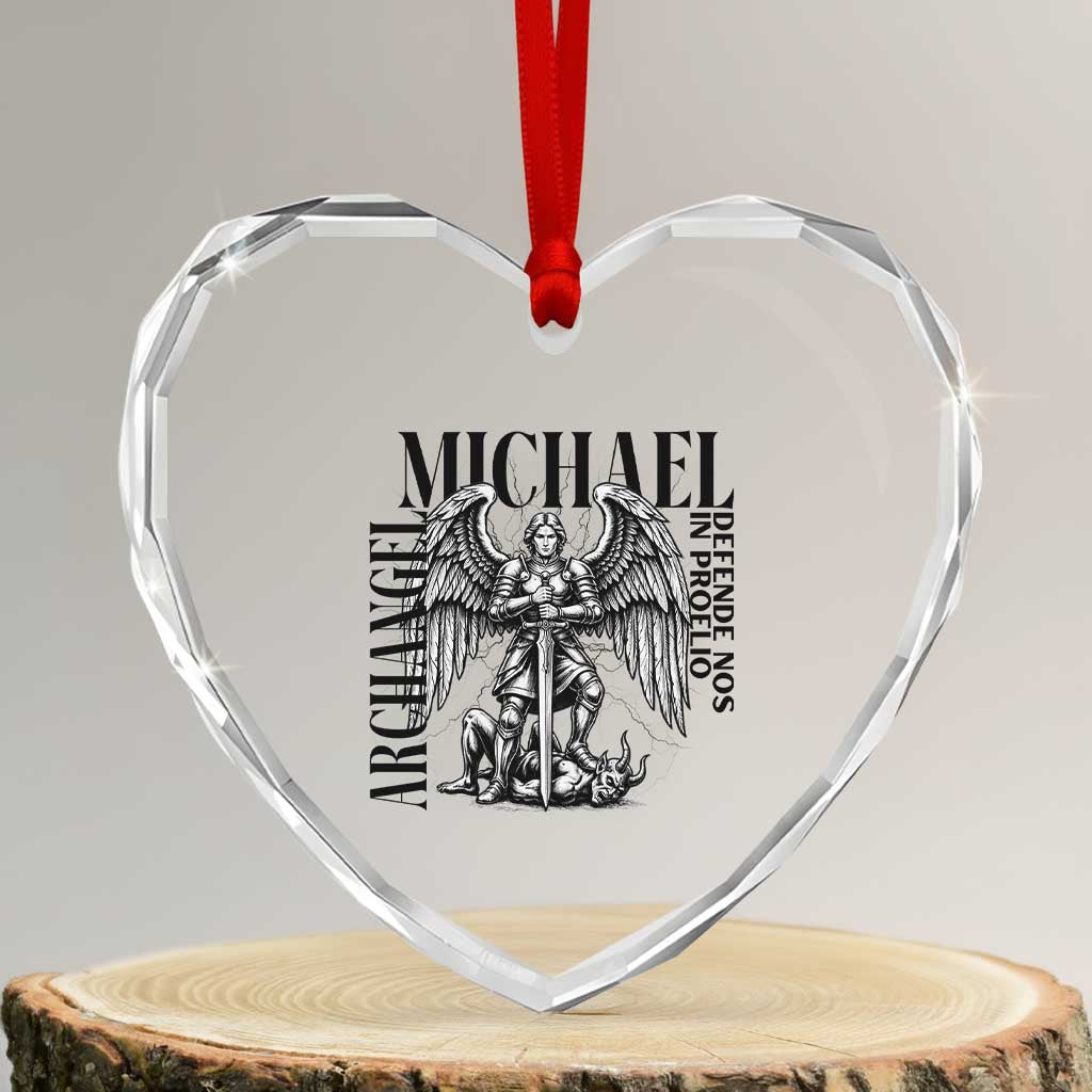 Saint Michael Archangel Defende Nos In Proelio Heart Crystal Glass Ornament Christian Faith Gift TS12 Transparent Glass 3'' Heart Print Your Wear