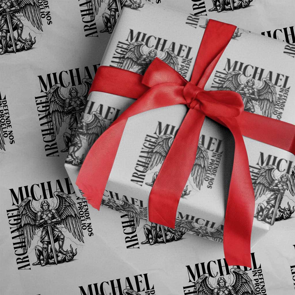 Saint Michael Archangel Defende Nos In Proelio Wrapping Paper Roll Christian Faith Gift TS12 White Print Your Wear