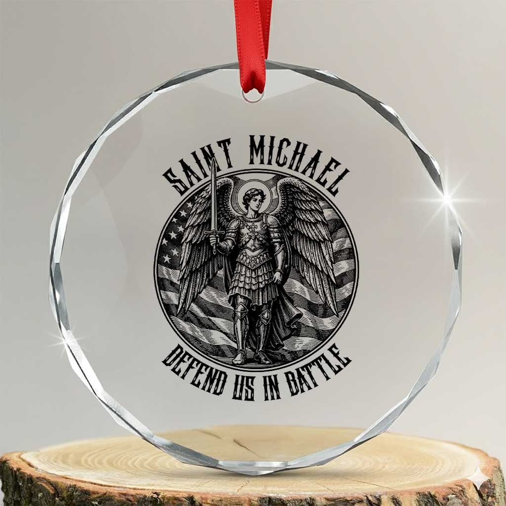 Saint Michael Defend Us In Battle Crystal Glass Ornament American Flag Patriotic TS12 Transparent Glass 3'' Circle Print Your Wear