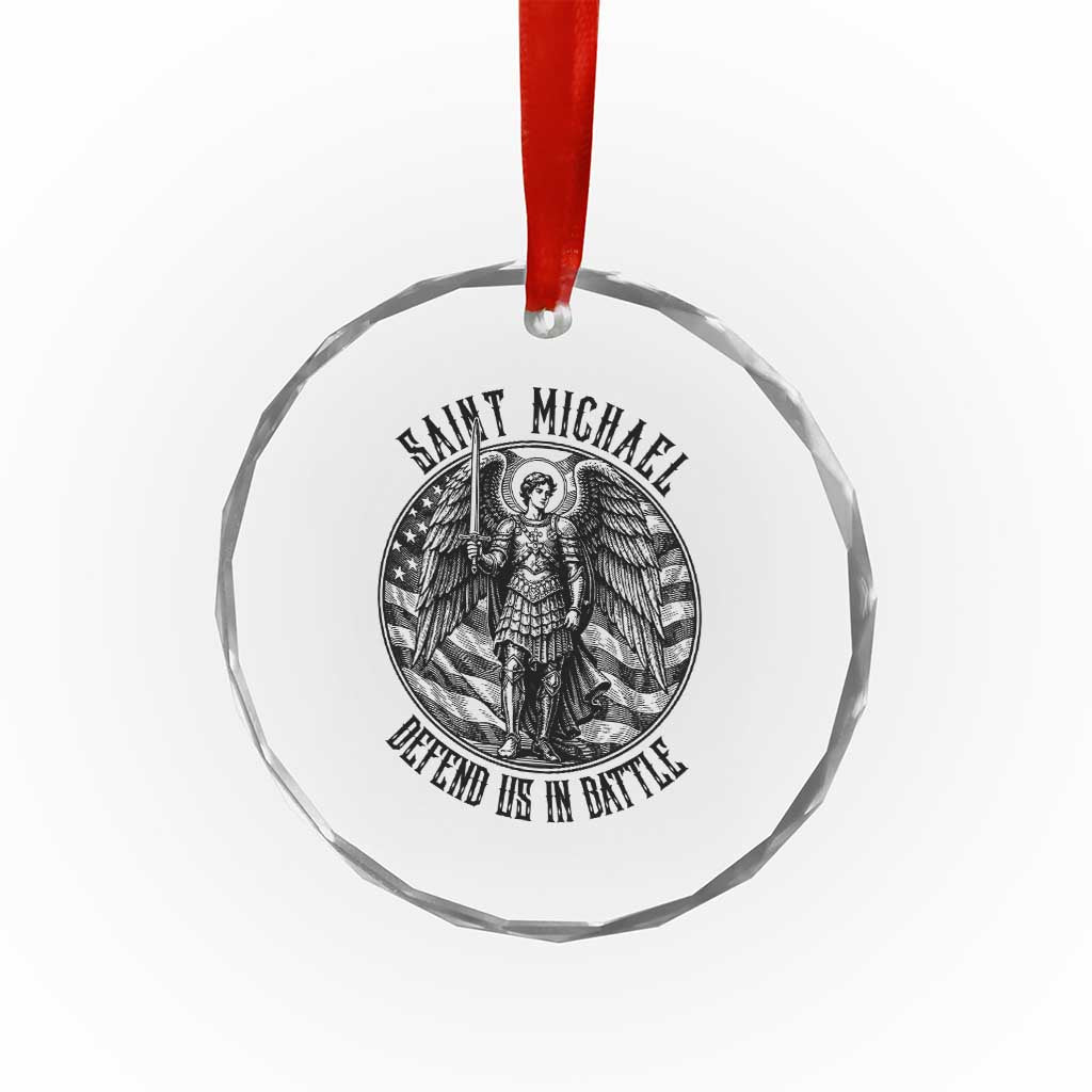 Saint Michael Defend Us In Battle Crystal Glass Ornament American Flag Patriotic TS12 Print Your Wear