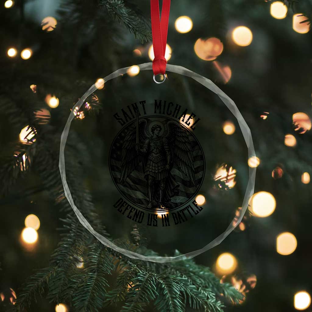Saint Michael Defend Us In Battle Crystal Glass Ornament American Flag Patriotic TS12 Print Your Wear