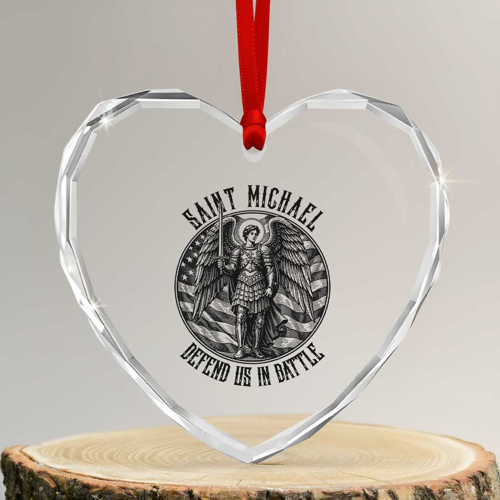 Saint Michael Defend Us In Battle Heart Crystal Glass Ornament American Flag Patriotic TS12 Transparent Glass 3'' Heart Print Your Wear