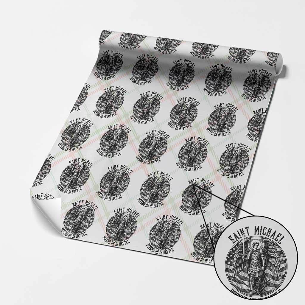 Saint Michael Defend Us In Battle Wrapping Paper Roll American Flag Patriotic TS12 Christmas Plaid Print Your Wear