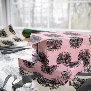 Saint Michael Defend Us In Battle Wrapping Paper Roll American Flag Patriotic TS12 Light Pink Print Your Wear