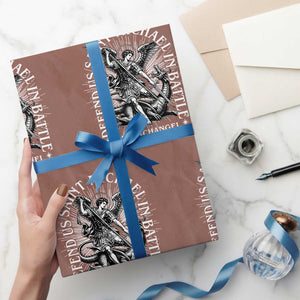 Saint Michael Defend Us In Battle Wrapping Paper Roll Catholic Protection Gift TS12 Mocha Print Your Wear