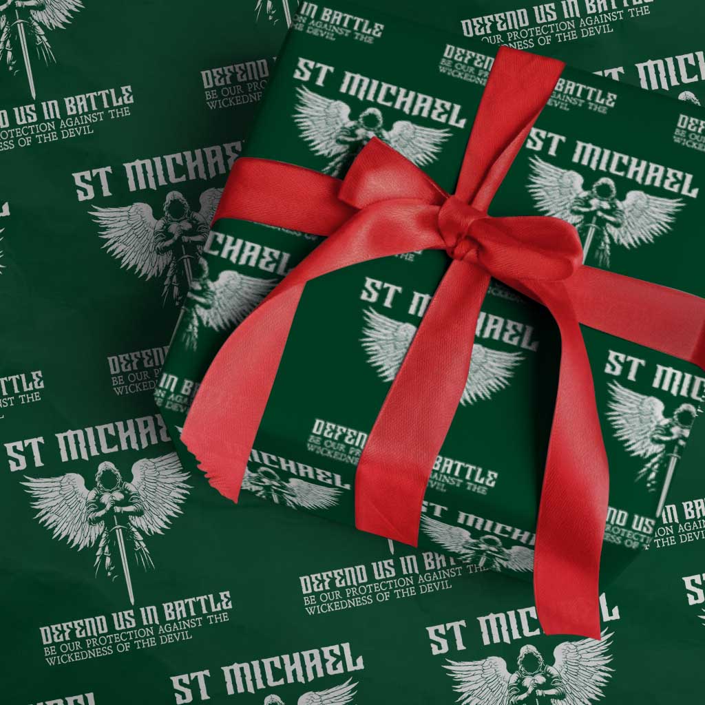 Saint Michael Defend Us In Battle Wrapping Paper Roll Christian Faith Gift TS12 Green Print Your Wear